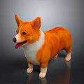Animated Game Movie Character Corgi With Orange White Fur Tongue Out Standing On Dark Background