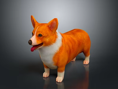 Animated Game Movie Character Corgi With Orange White Fur Tongue Out Standing On Dark Background 3d model