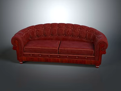 Classic Red Two Seater Sofa With Tufted Design And Curved Armrests Velvet Upholstery 3d model