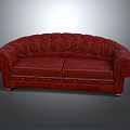 Classic Red Two Seater Sofa With Tufted Design And Curved Armrests Velvet Upholstery