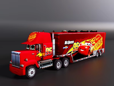Red Animated Rust-eze Truck Featuring McQueen 95 Graphics And Racing Decor 3d model