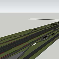Road Infrastructure Featuring Multiple Lanes Green Belts And Lane Markings 3d model