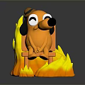 Cute Cartoon Dog Figure Sitting On Chair With Flame Decorations
