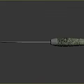 Tactical Combat Dagger With Green Textured Handle And Sharp Metal Blade On Reflective Surface