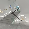 Science and Technology Museum Exhibition Hall Staircase Featuring Marine Life Murals and Educational Exhibits