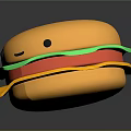 Cute Cartoon Style Smiling Hamburger With Yellow Bun Green Lettuce Red Tomato And Yellow Cheese