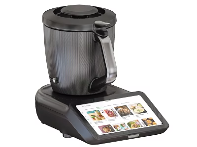 Smart Kitchen Appliance With Digital Display And Recipe Images On Touchscreen Base 3d model