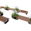 Outdoor Landscape Seats Wooden Benches With Potted White Flower Plants For Garden Park Decoration
