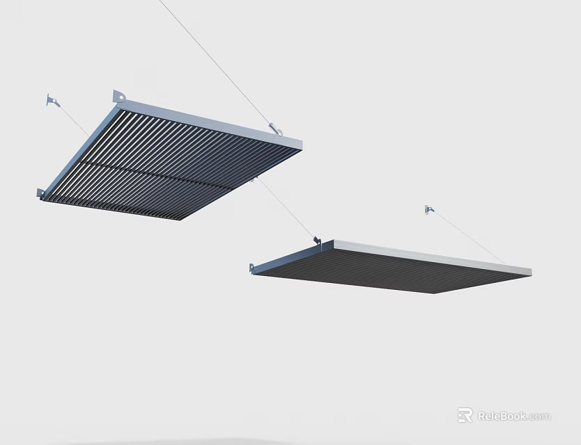 Modern Hanging Sunshade Structure With Striped And Flat Metal Panels For Outdoor Use 3d model 