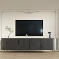 Elegant Modern Black TV Stand With Gold Legs Decorative Wall Green Plant And Ornaments