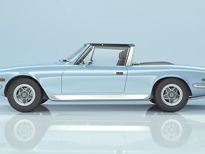 Light Blue Classic Convertible Car With Sleek Body Silver Wheels And Reflection 3d model