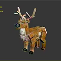 Pixel Art 3D Game Character Reindeer With Orange White Fur And Antlers