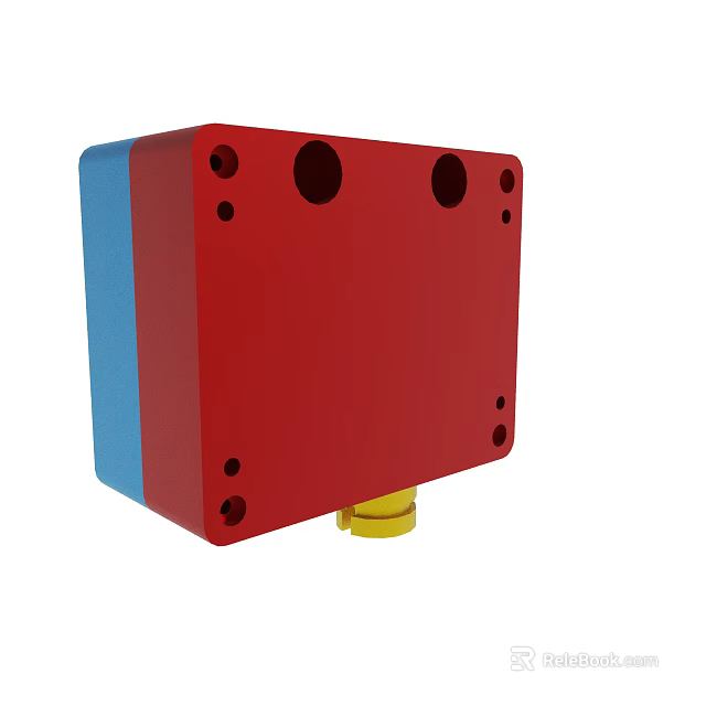 Red And Blue Mechanical Component With Multiple Holes And Yellow Base 3d model