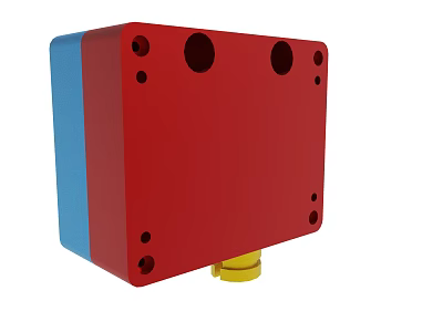 Red And Blue Mechanical Component With Multiple Holes And Yellow Base 3d model