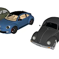 Three Classic Volkswagen Beetle Cars In Green Blue And Black Colors