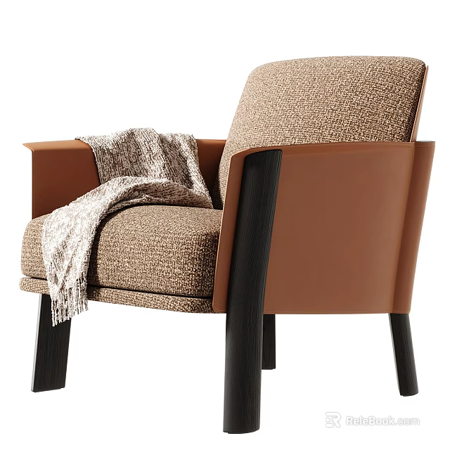Modern Luxury Fabric And Leather Upholstered Single Sofa With Cozy Knitted Throw Blanket For Home Decor 3d model 