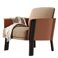 Modern Luxury Fabric And Leather Upholstered Single Sofa With Cozy Knitted Throw Blanket For Home Decor