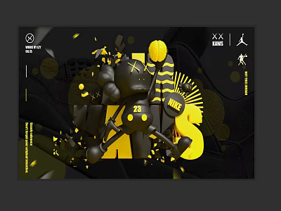 Abstract Black Yellow Design With Geometric Shapes And Dynamic Elements 3d model