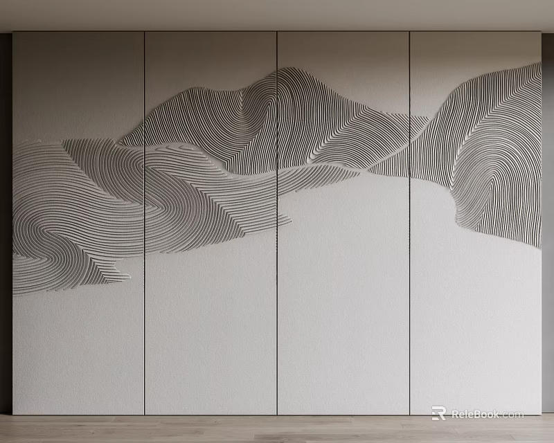 Modern Decorative Screen With Abstract Mountain Line Patterns For Interior Design 3d model 