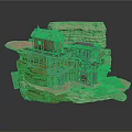 Rock Structure Building with Multiple Levels Wooden Frame Red Roof and Staircase