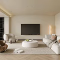 Modern Elegant Living Room Interior Design With Beige Walls White Sofa And Brown Armchair