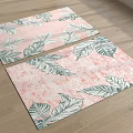 Pink Square Rugs With Green Tropical Leaf Pattern For Living Room Floor 3d model