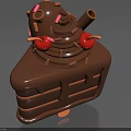 Delicious Chocolate Cake With Red Cherries And Decorations On Wooden Stick