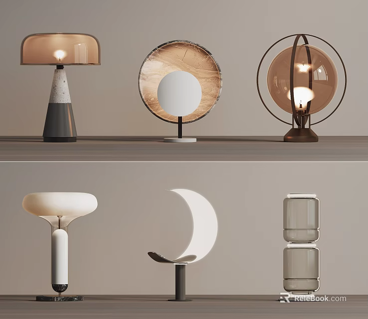 Various Modern Table Lamps With Unique Shapes And Stylish Design Features 3d model