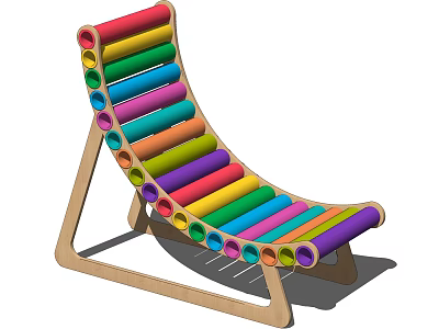 Colorful Modern Lounge Chair With Wooden Frame And Multicolored Rolled Tubes 3d model