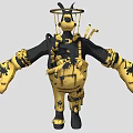 Yellow and Black Armored Man Character with Insect Headgear and Tools