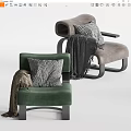 Green and Brown Leisure Chairs Featuring Knitted Pillows Cozy Blankets and Modern Metal Legs