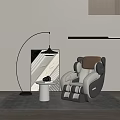 Modern Luxury Massage Chair Interior With Arc Floor Lamp Abstract Painting And White Side Table