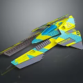 Futuristic Spaceship Model Yellow And Blue With Geometric Patterns Streamlined Wings And Detailed Structure
