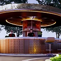 Outdoor Circular Bar Counter Design With Trees Lighting Bar Stools And Fruit Drinks 3d model
