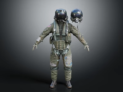 Human Pilot Character in Military Flight Suit with Helmet and Gear 3d model