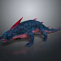 Fantasy Creature Character With Blue Skin Red Spikes Open Mouth And Pink Underbelly