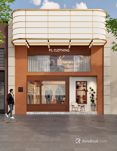 Modern Clothing Store Storefront Design With Awning And Window Display Mannequins 3d model 