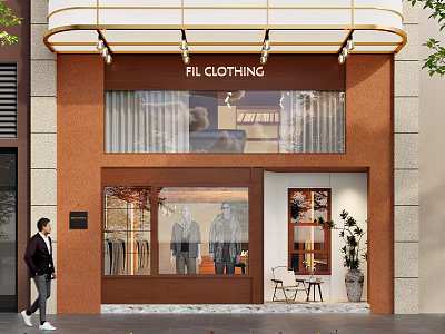 Modern Clothing Store Storefront Design With Awning And Window Display Mannequins 3d model