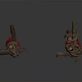 Two Ancient Weapons Made Of Rusted Iron Nails With Red Decorations On Top