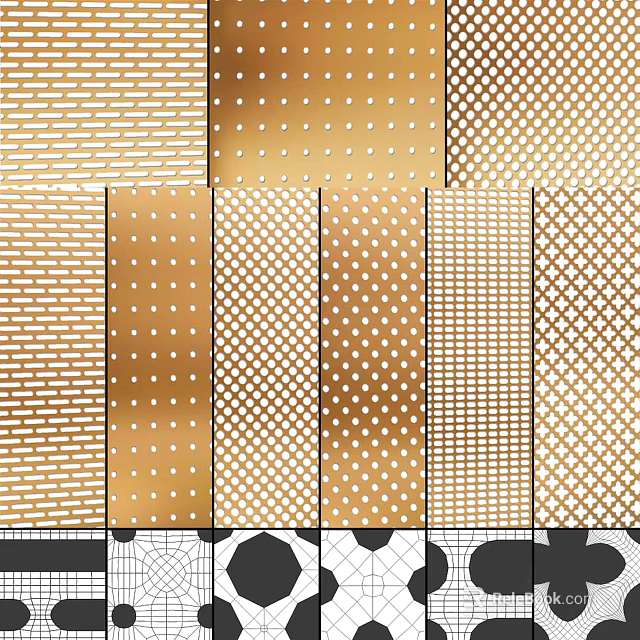 Various Gold Decorative Patterns With Stripes Dots And Grid Textures For Design Use 3d model