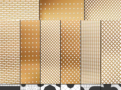 Various Gold Decorative Patterns With Stripes Dots And Grid Textures For Design Use 3d model