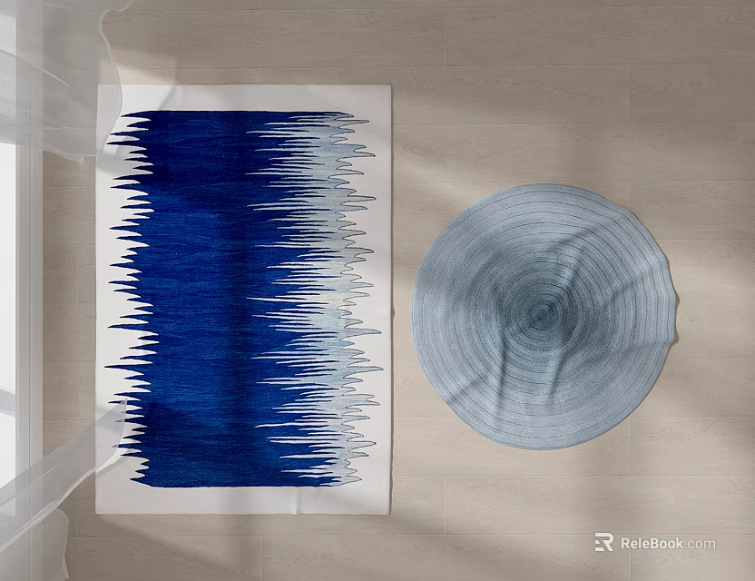 Square Carpet Featuring Blue White Gradient Stripes and Round Gray Spiral Mat 3d model