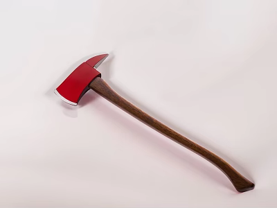 Red Blade Fire Axe With Wooden Handle On White Background 3d model