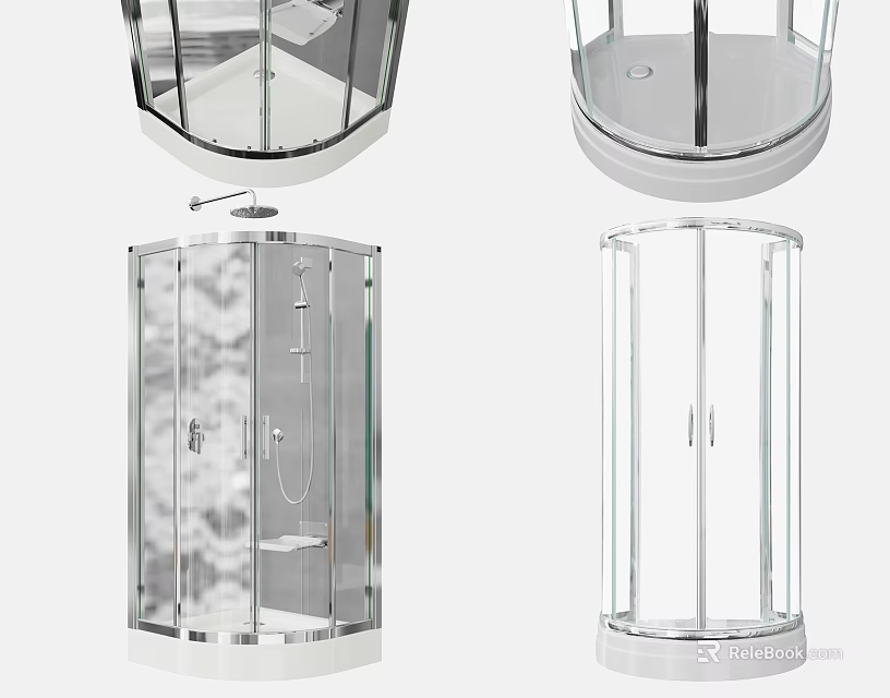 Transparent Glass Steam Shower Enclosure In Various Designs With Rainfall And Handheld Showers 3d model 