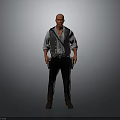 Bald Male Character Standing In Gray Vest Light Blue Rolled Sleeves Gun Holster Brown Boots