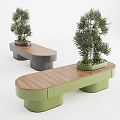 Stylish Landscape Seats With Wooden Surface Green Black Base And Potted Plants