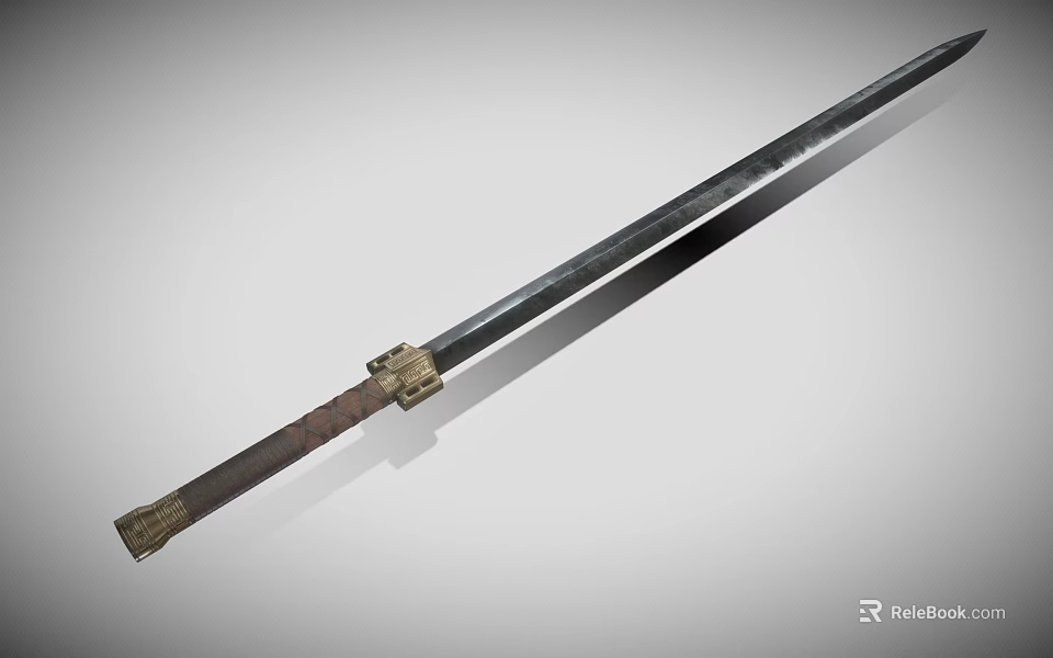 Ancient Long Dark Metallic Sword Featuring Intricate Decorative Hilt And Sharp Blade Design 3d model 
