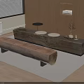 Modern Indoor Long Wooden Log Bench With Carpet And Storage Cabinets