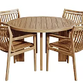 Round Wooden Outdoor Table with Four Chairs Simple Design Natural Wood Finish