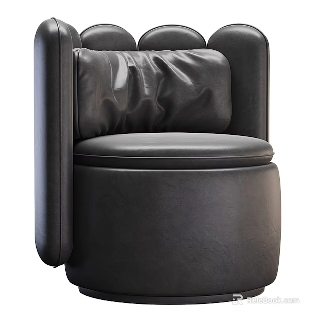 Modern Black Leather Single Sofa With Comfortable Backrest And Stylish Armrest Design 3d model 
